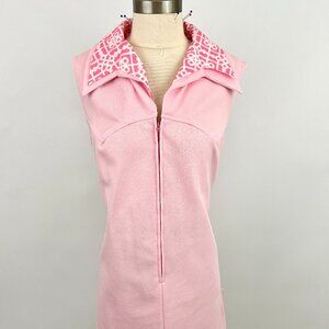 Vintage 1960s Pink Dress | Zipper Front | Hot Pink Lined Collar